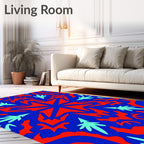 Bold Red Blue Starburst Foliage Rug