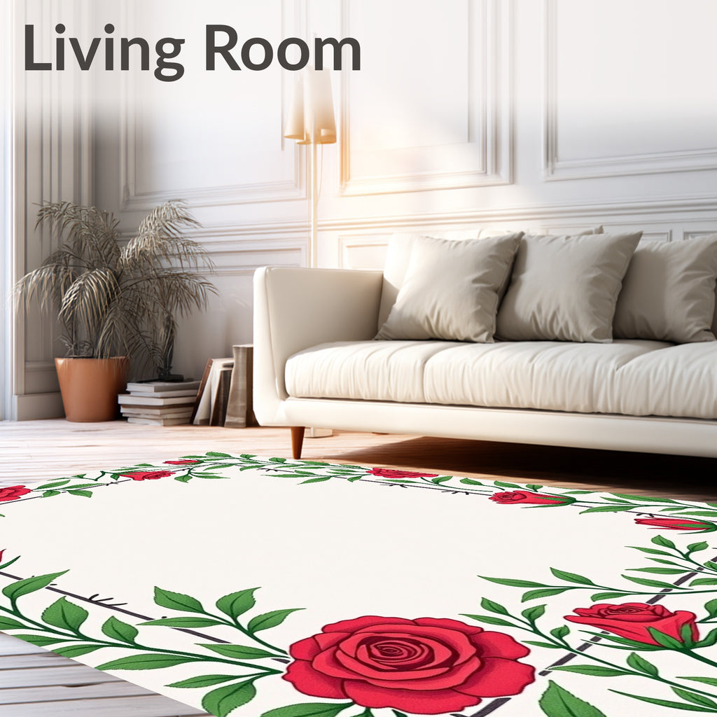 Crimson Rose Vine Border Rug