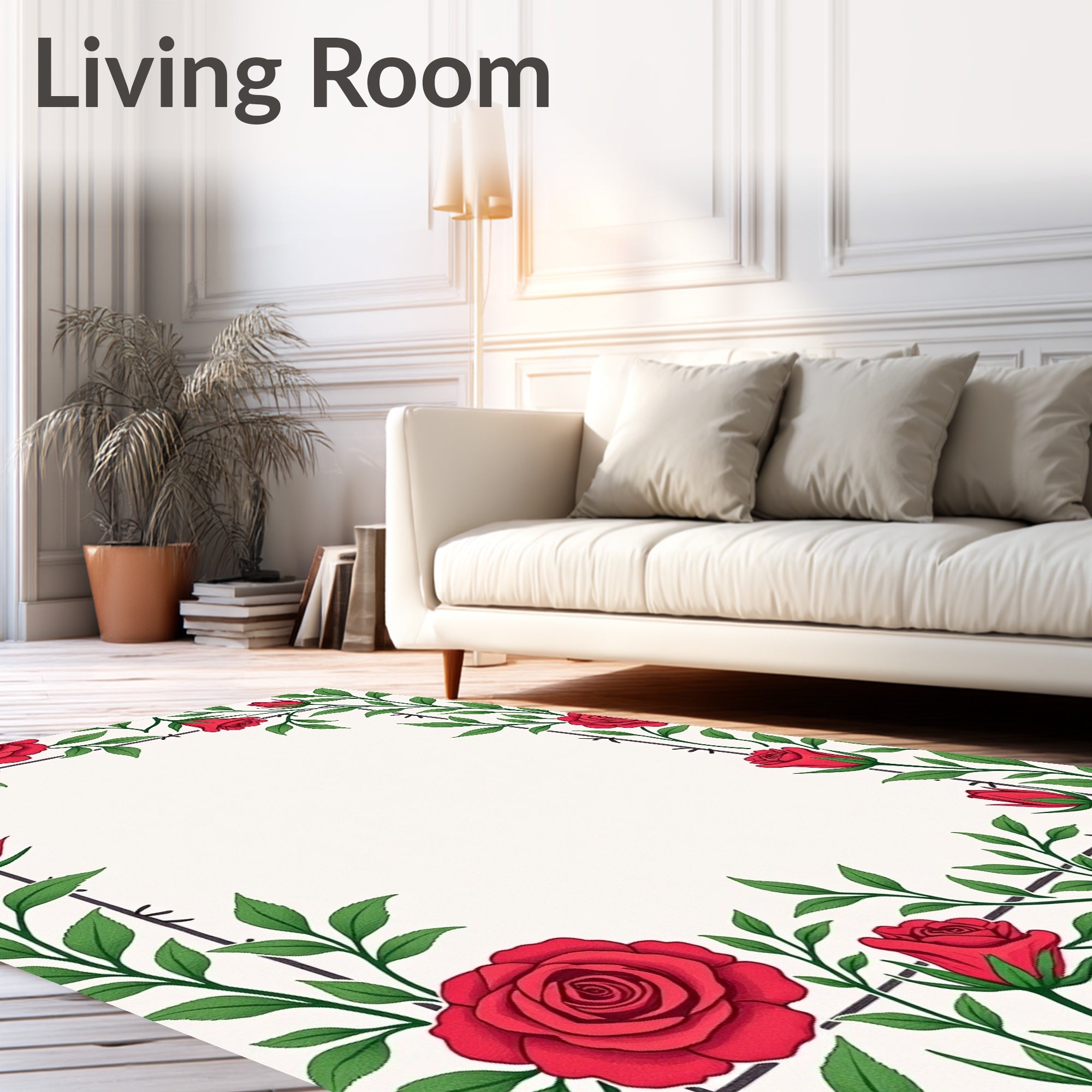 Crimson Rose Vine Border Rug