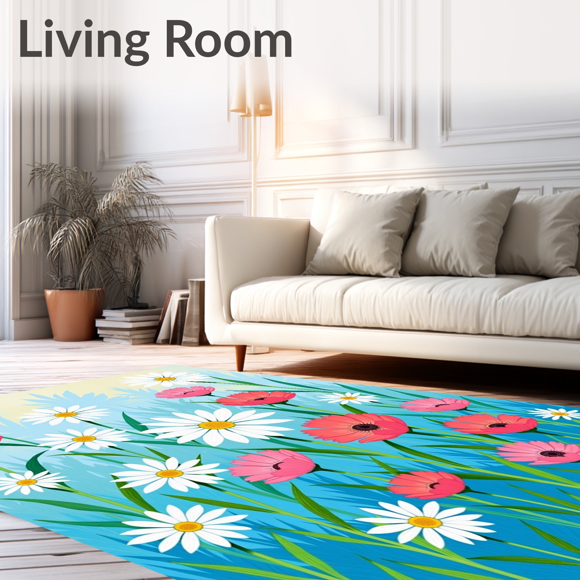 Coral Pink Daisy Meadow Rug