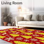 Golden Deer Snowflakes Christmas Trees Red Rug