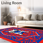 Dapper Pug Whimsical Red Blue Oval Rug