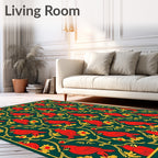 Crimson Red Cardinal Yellow Floral Vine Rug