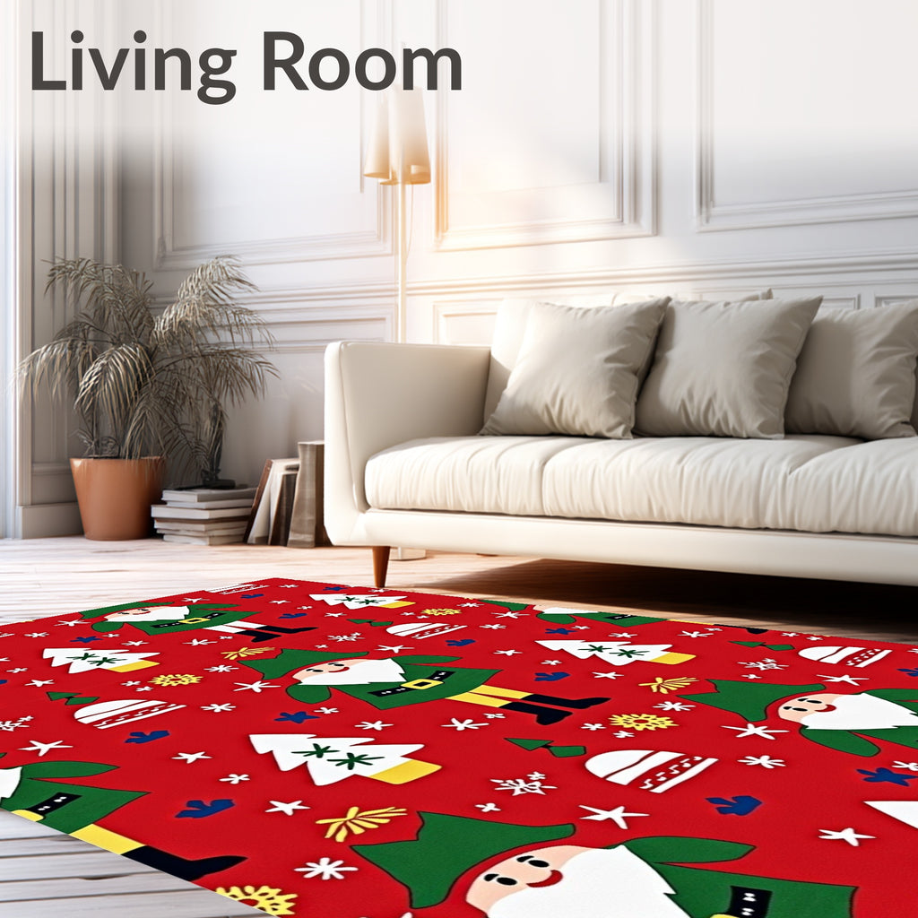 Red Elf Christmas Tree Snowflakes Rug