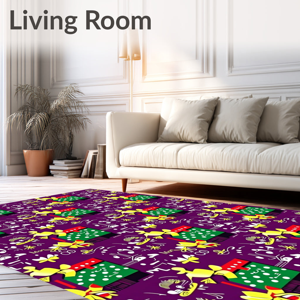 Purple Gift Bow Music Notes Rug