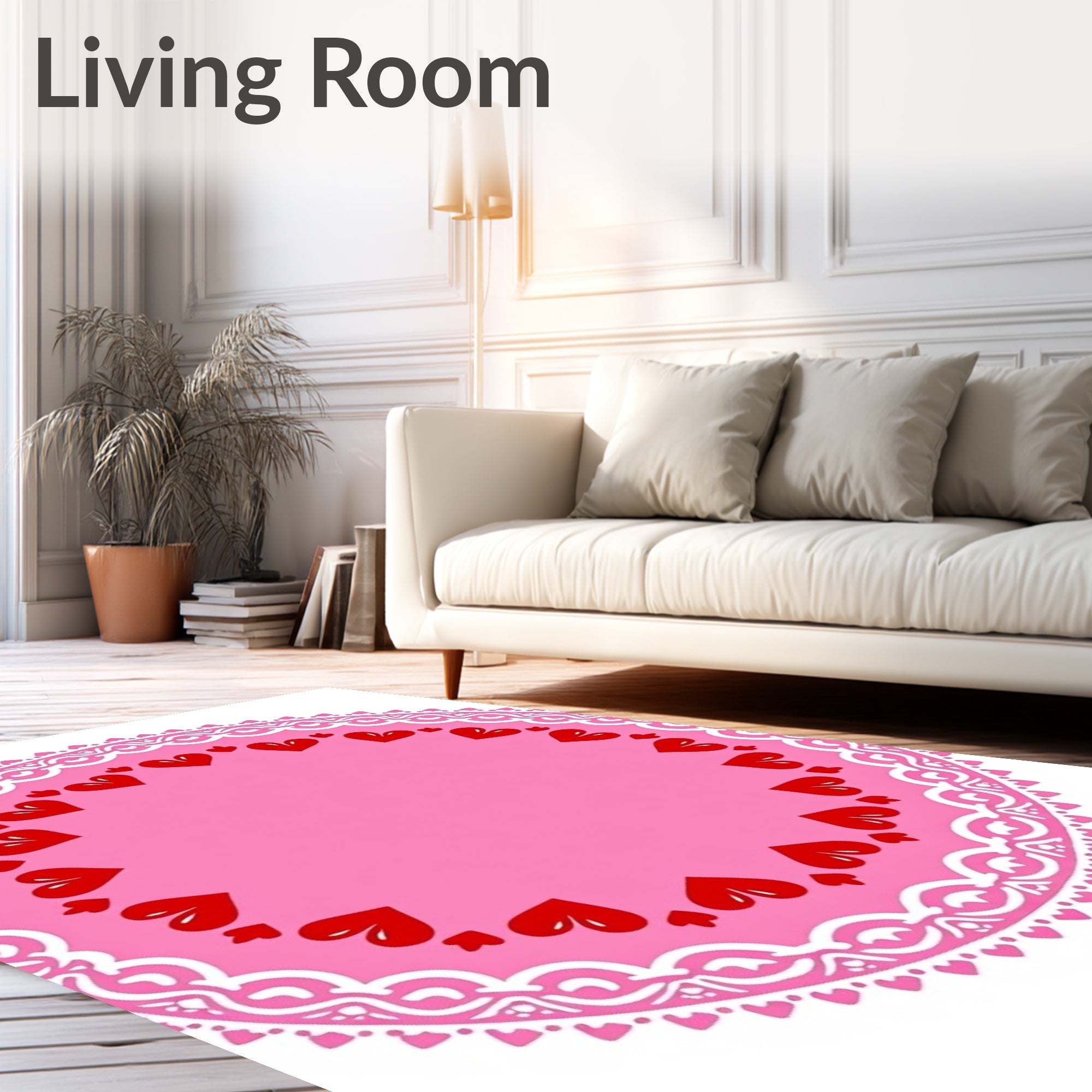 Pink Red Heart Lace Round Rug