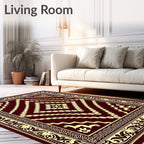 Deep Red And Cream Medallion Border Rug