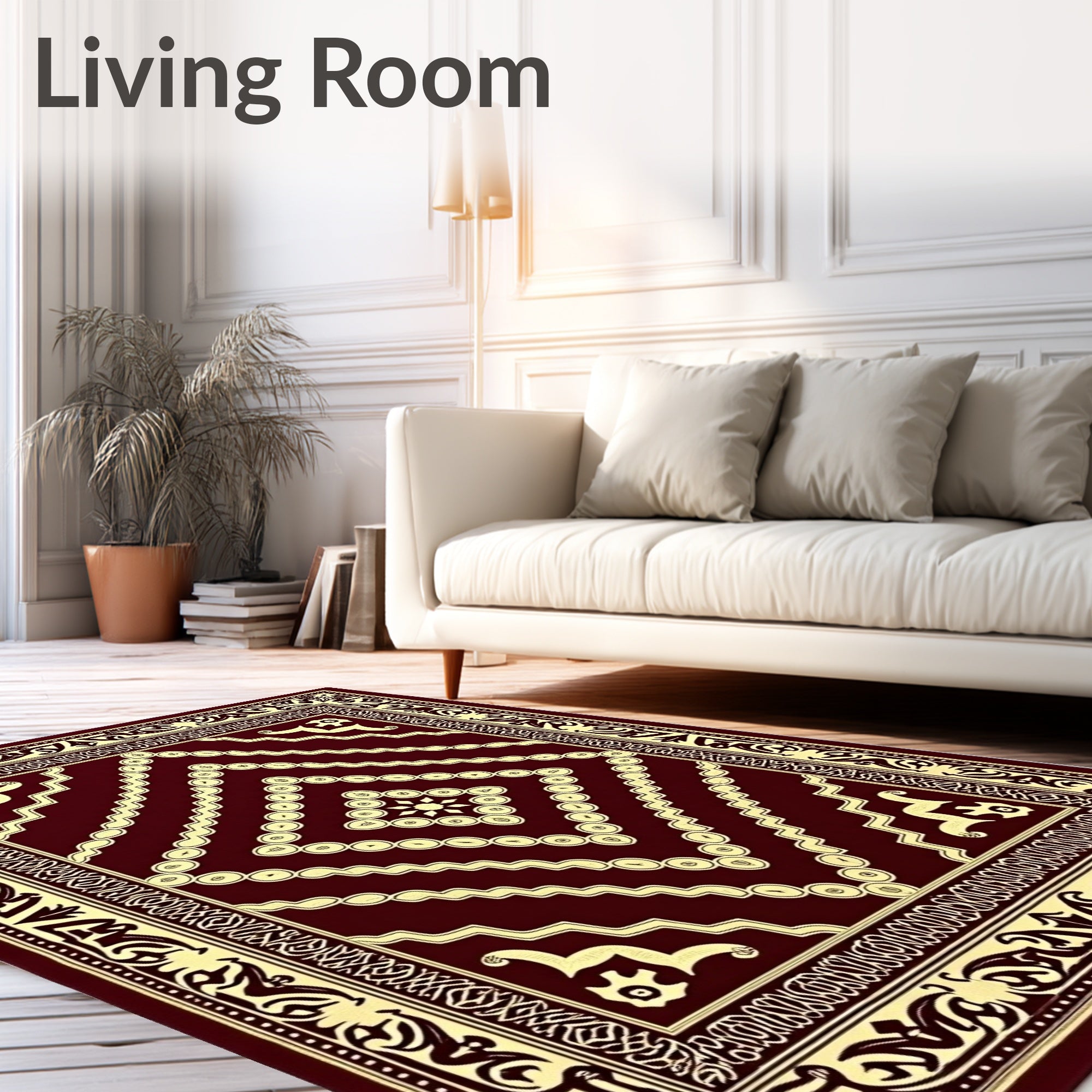 Deep Red And Cream Medallion Border Rug