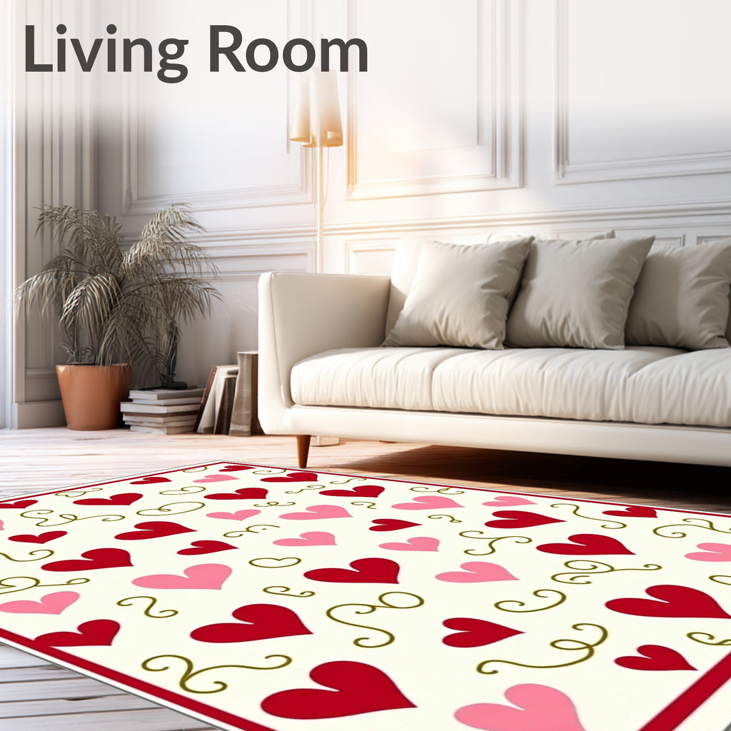 Vibrant Red Pink Heart Swirls Rug