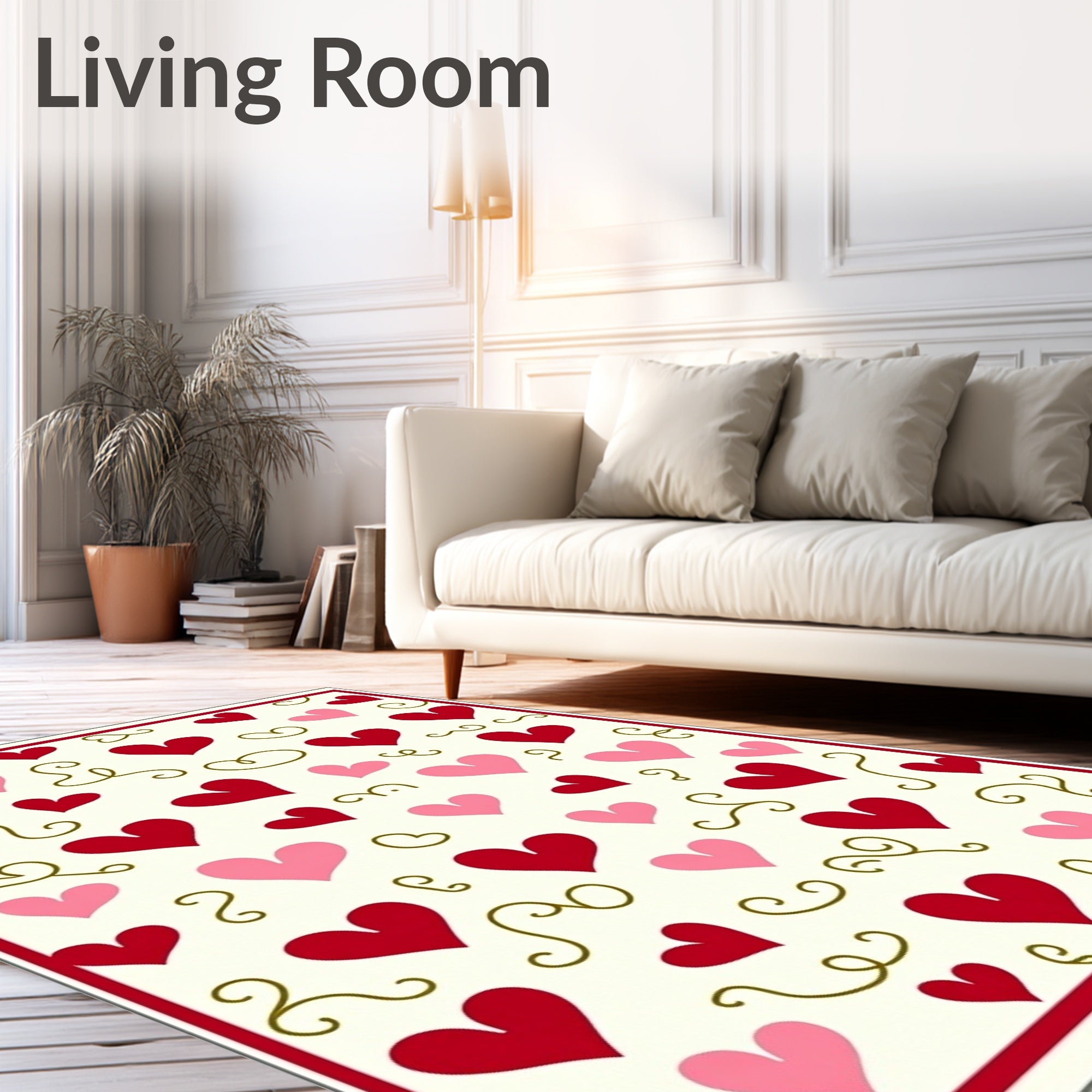 Vibrant Red Pink Heart Swirls Rug