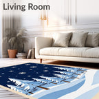 Midnight Blue Snowfall Forest Pines Rug