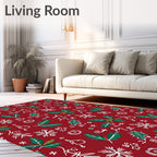 Red Holly Snowflake Whimsical Garlands Rug