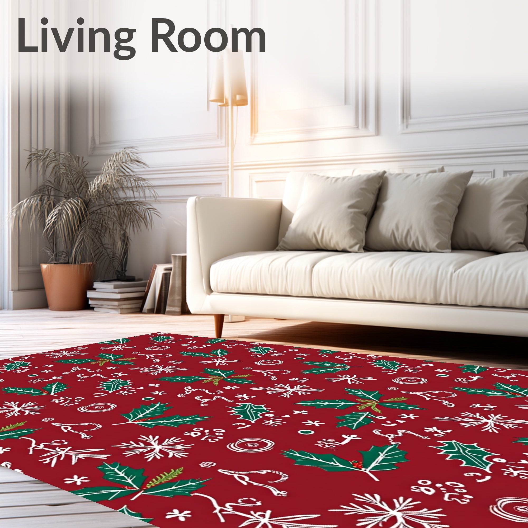 Red Holly Snowflake Whimsical Garlands Rug