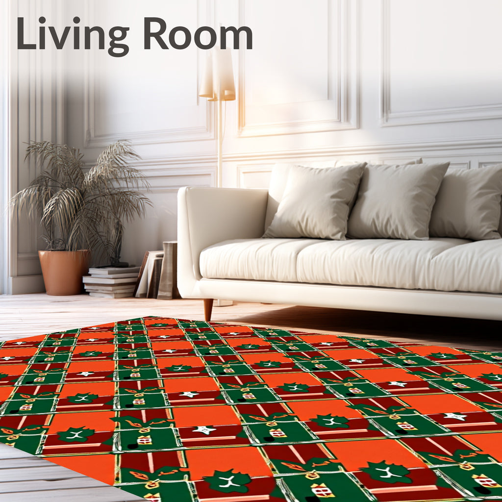 Orange Red Green Plaid Holly Berry Rug