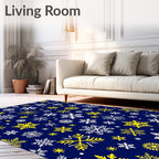 White Yellow Snowflake Holiday Snow Rug