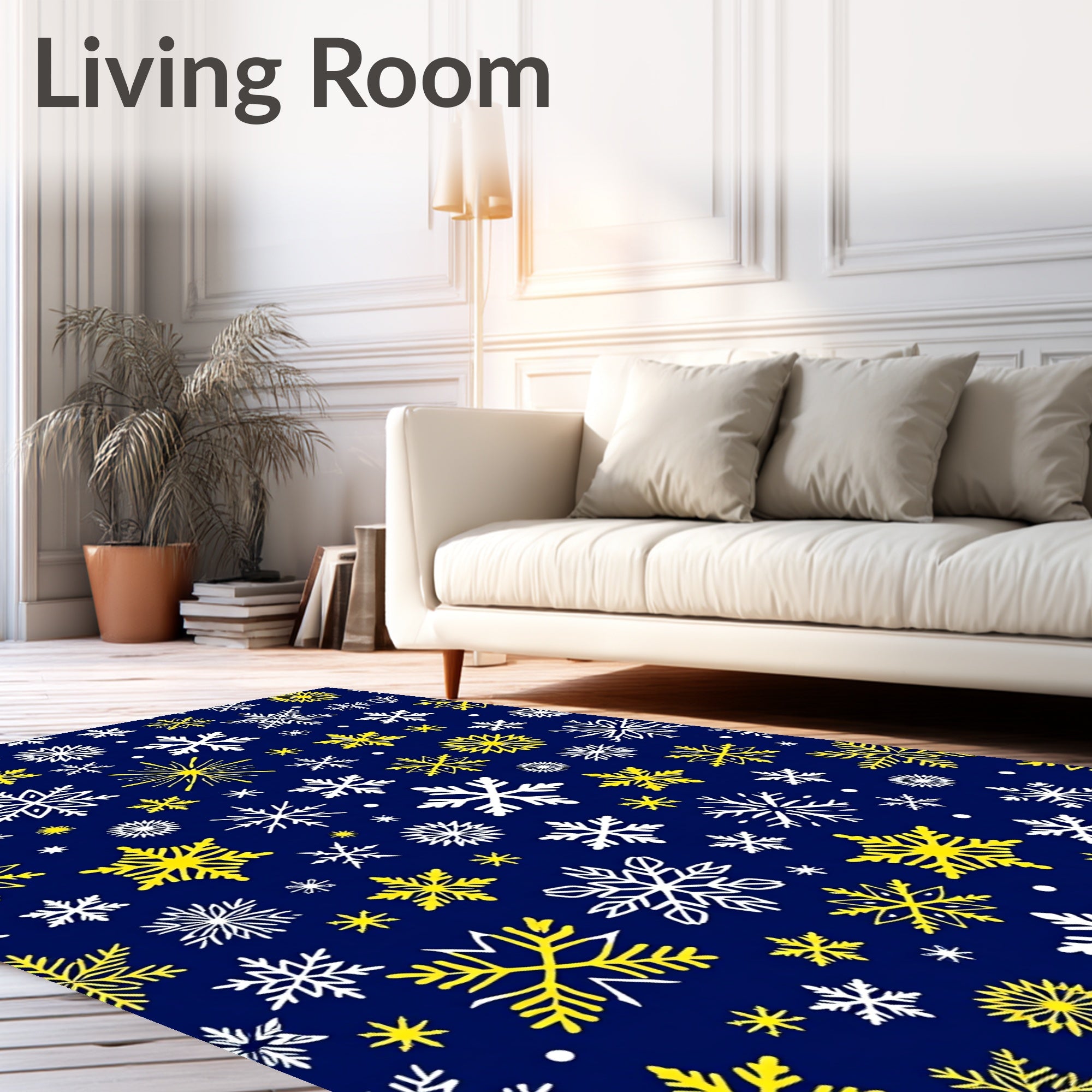 White Yellow Snowflake Holiday Snow Rug