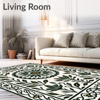 Dark Emerald Floral Medallion Frame Rug