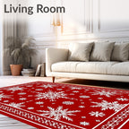 Crimson Snowflakes Bordered Holiday Rug
