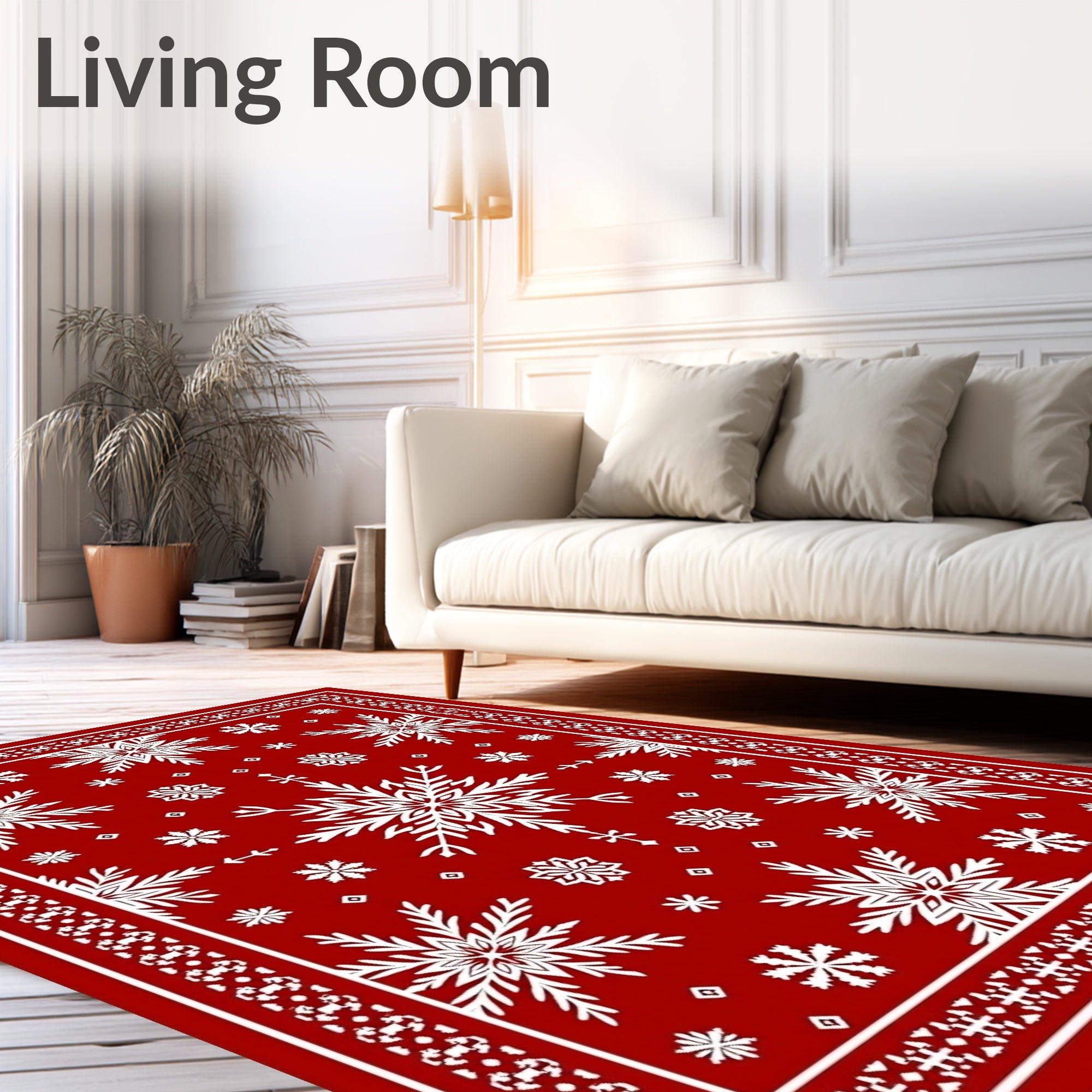 Crimson Snowflakes Bordered Holiday Rug