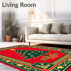 Festive Red Christmas Tree Border Rug