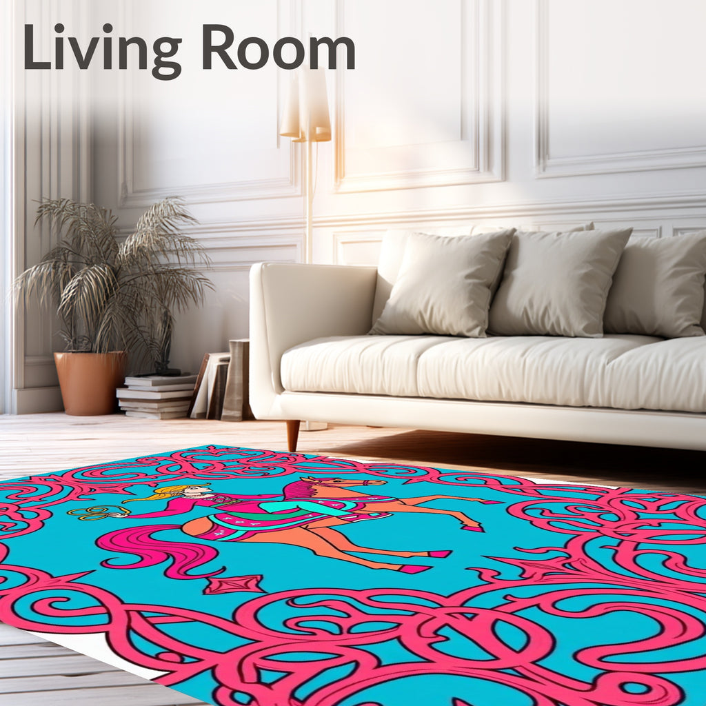 Whimsical Elf Rider Aqua Pink Tapestry Rug
