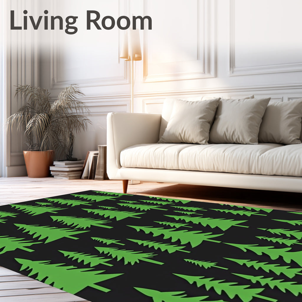 Forest Green Evergreen Trees Background Rug