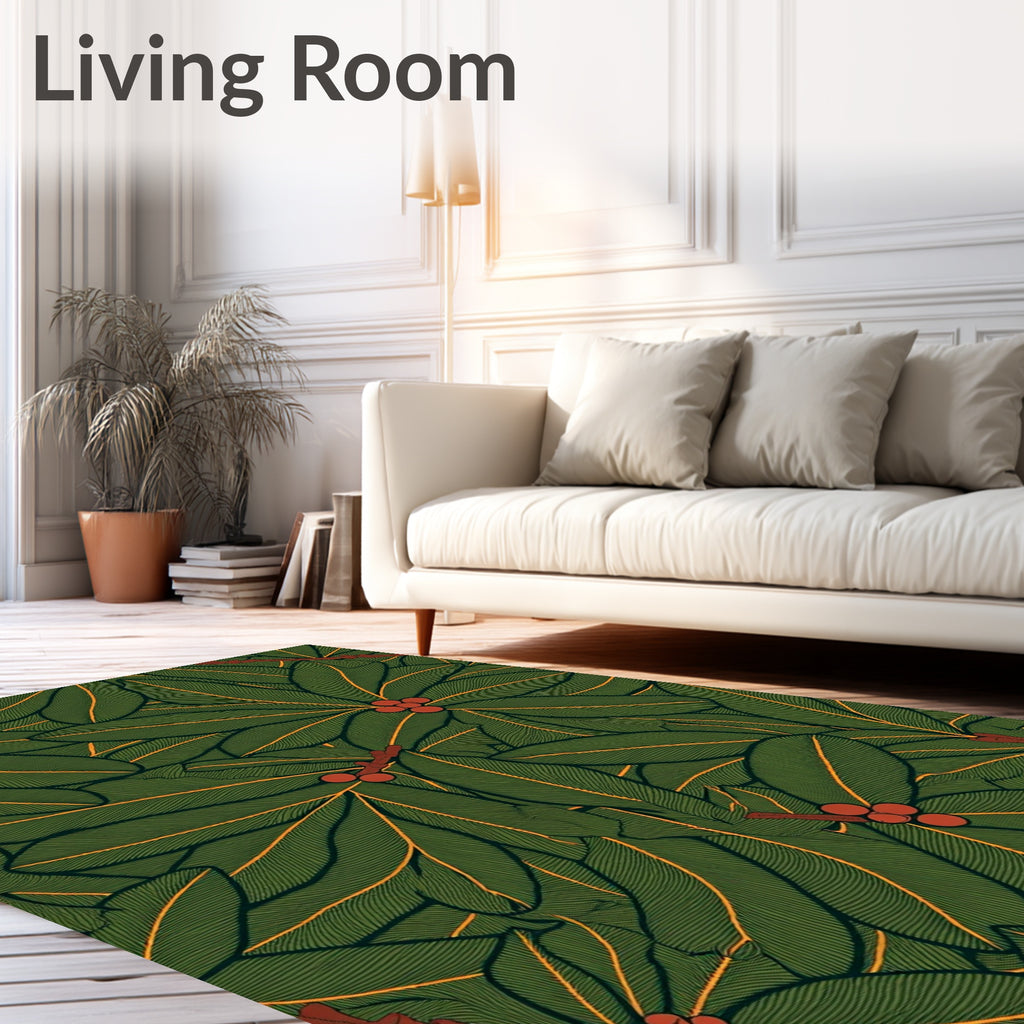 Deep Green Foliage Berry Branches Rug