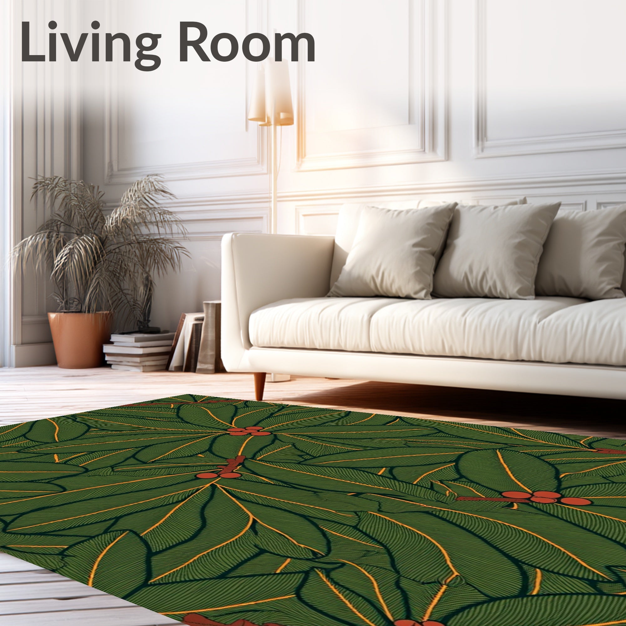 Deep Green Foliage Berry Branches Rug