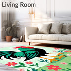 Vibrant Rooster And Pink Flowers Rug