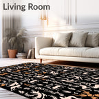 Rustic Deer and Foliage Black Rug
