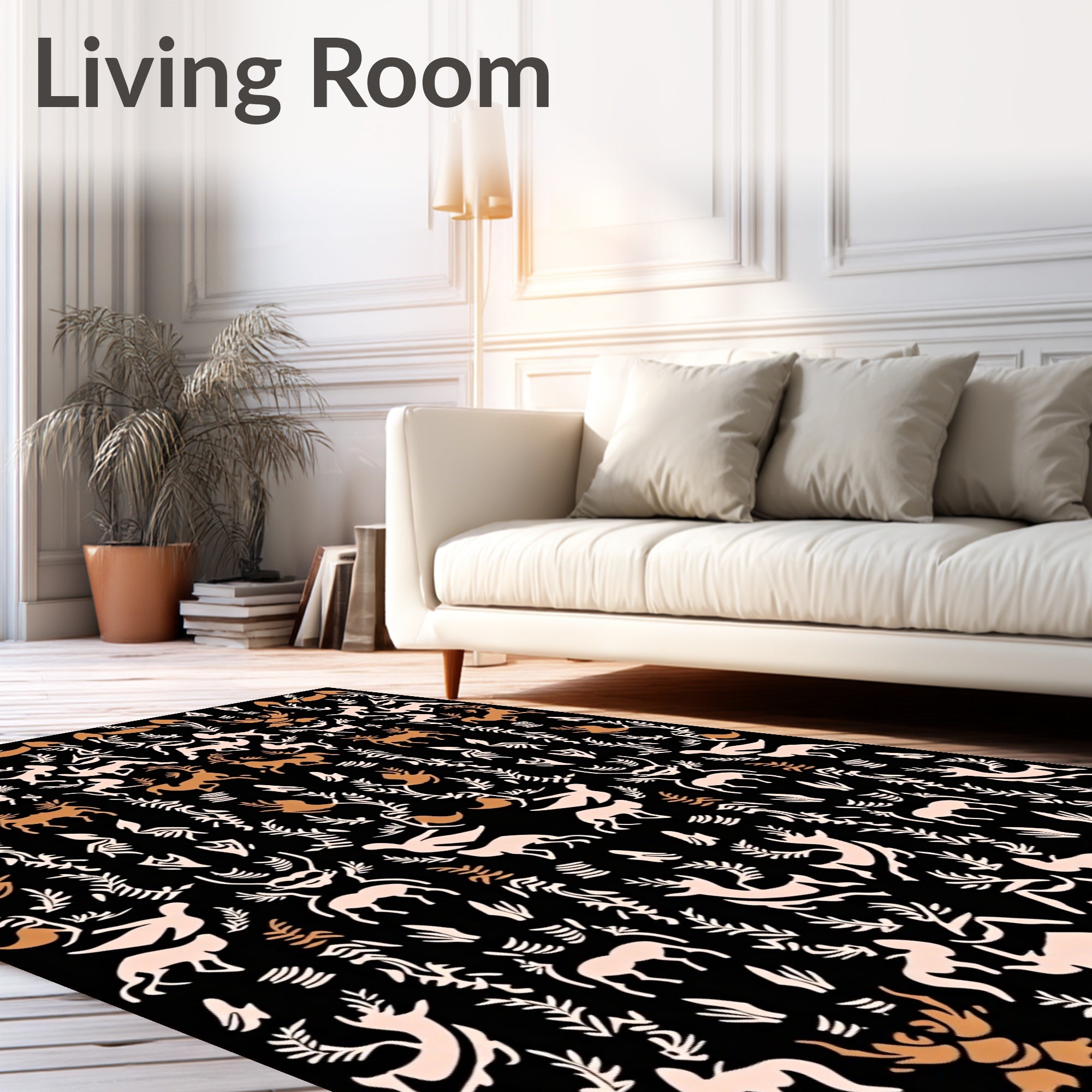 Rustic Deer and Foliage Black Rug
