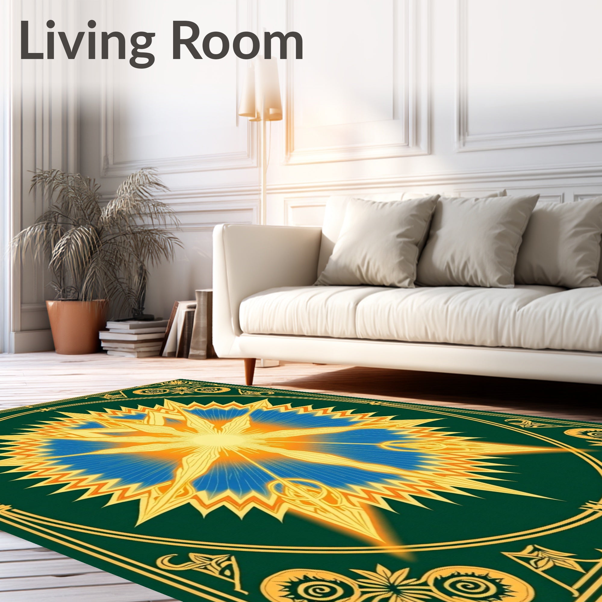 Radiant Sunburst Blue Orange Medallion Rug