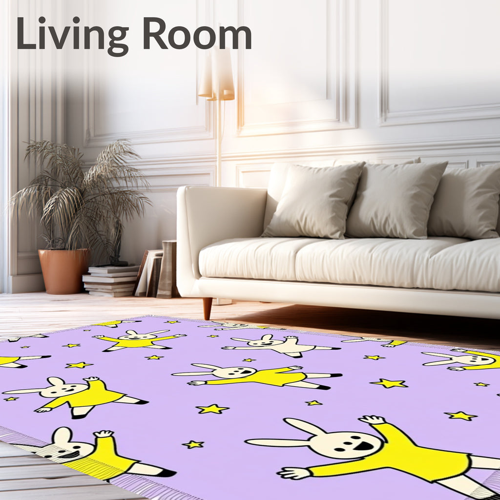 Playful Yellow Bunnies Stars Lavender Rug