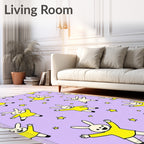 Playful Yellow Bunnies Stars Lavender Rug