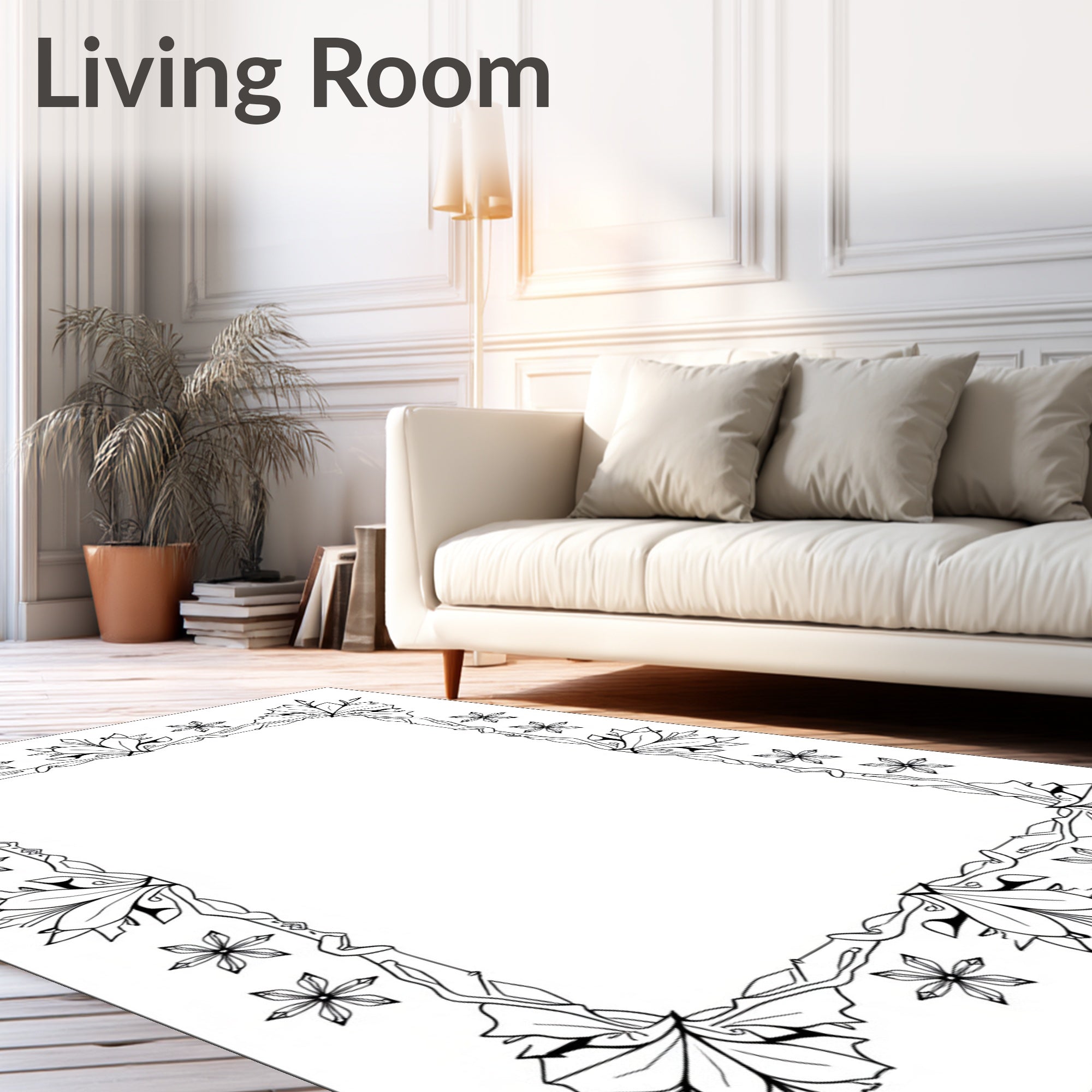 Outline Floral Vine Border Framing Elements Rug