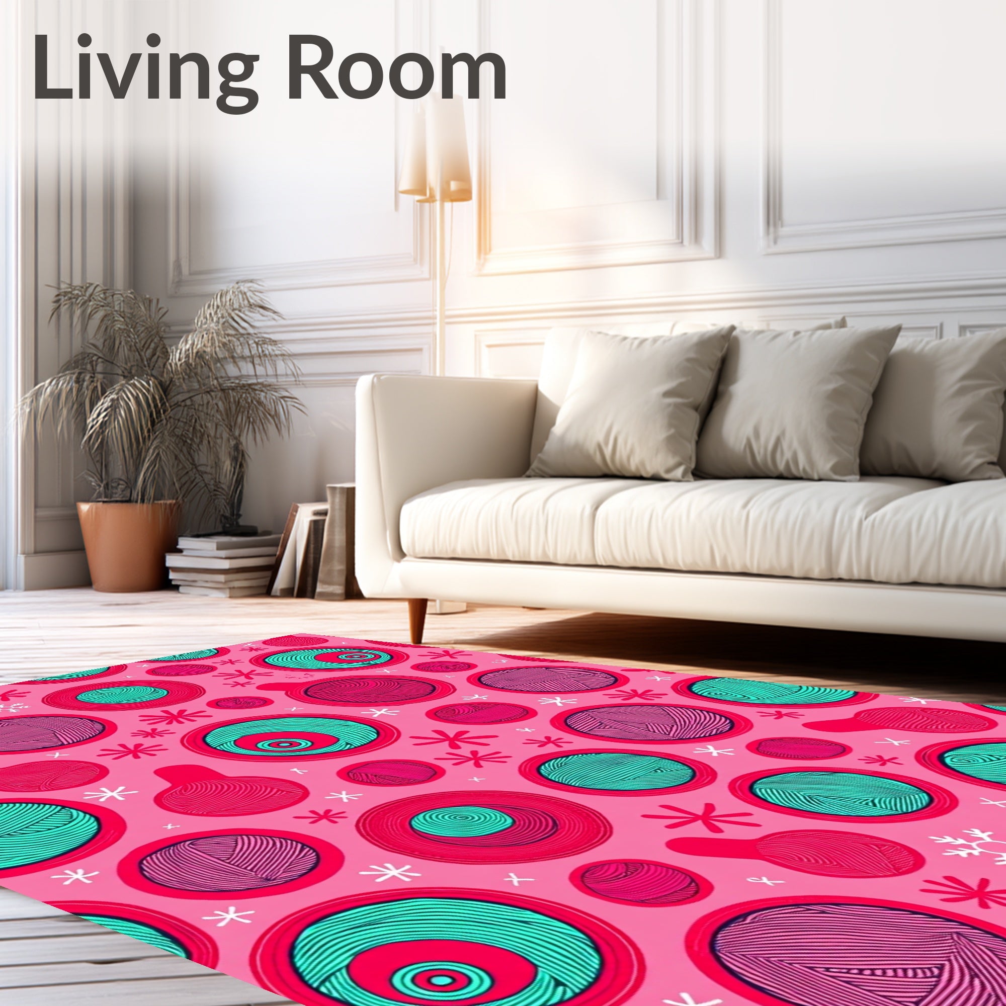 Pink Red Teal Yarn Ball Collection Rug