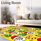 Whimsical Yellow Santa Candy Cane Christmas Rug