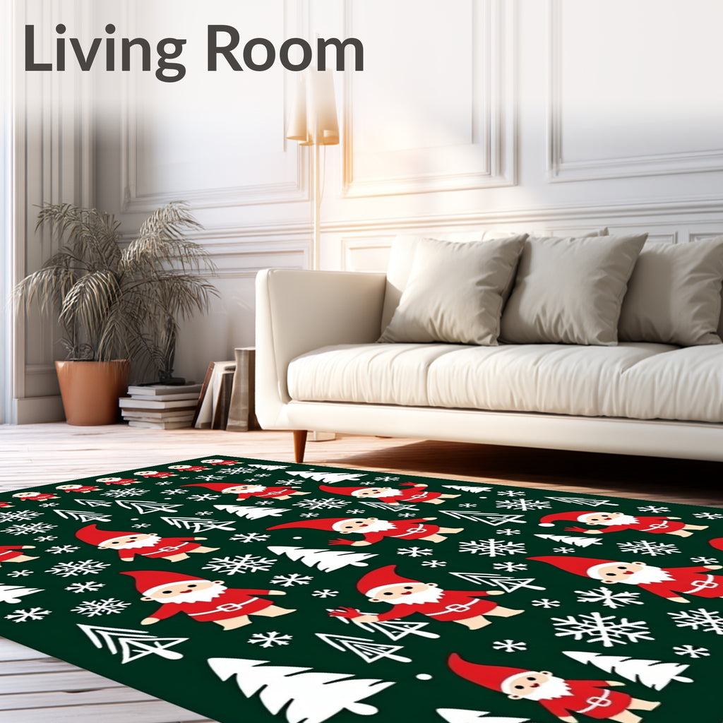 Festive Red Gnomes Snowflakes Christmas Trees Rug