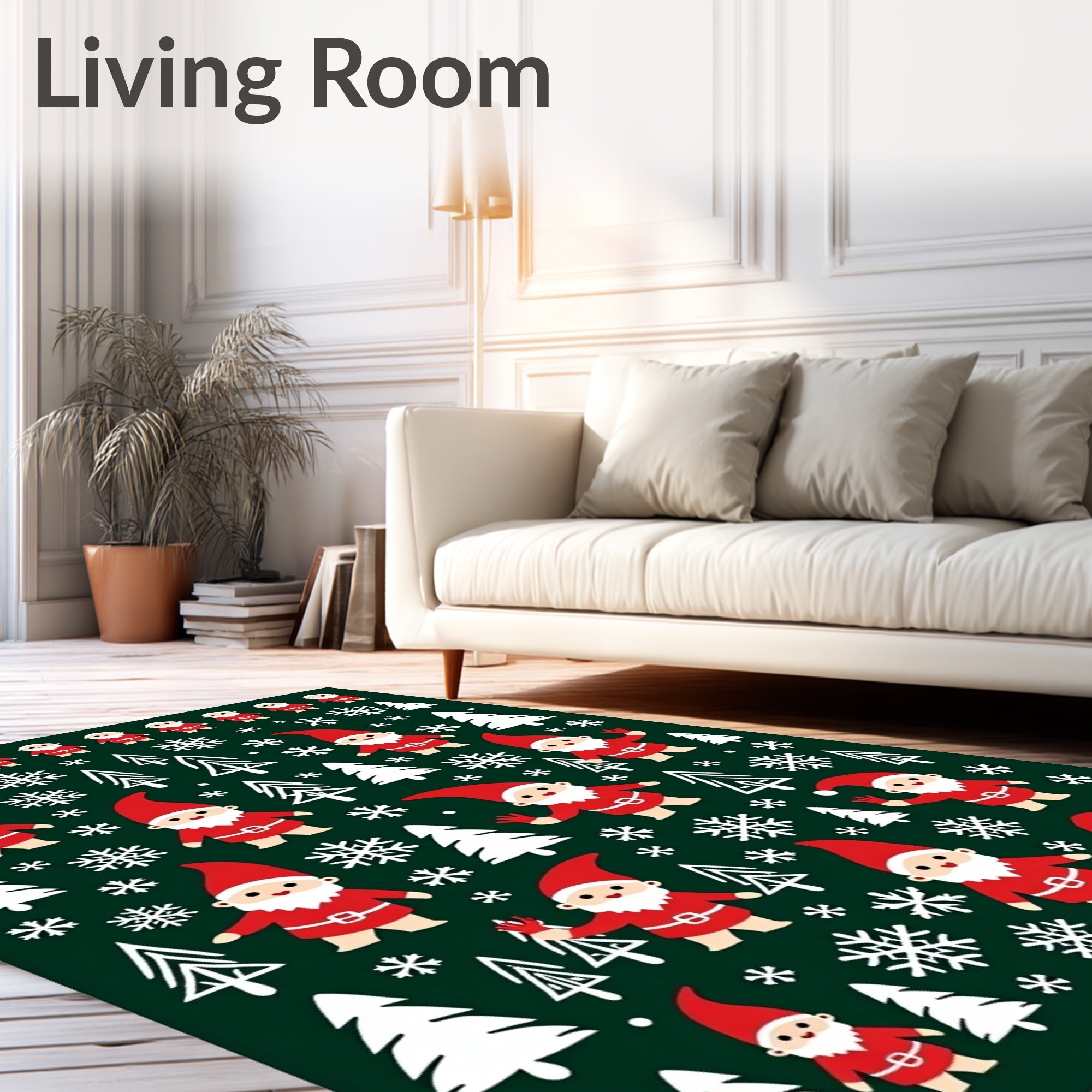 Festive Red Gnomes Snowflakes Christmas Trees Rug