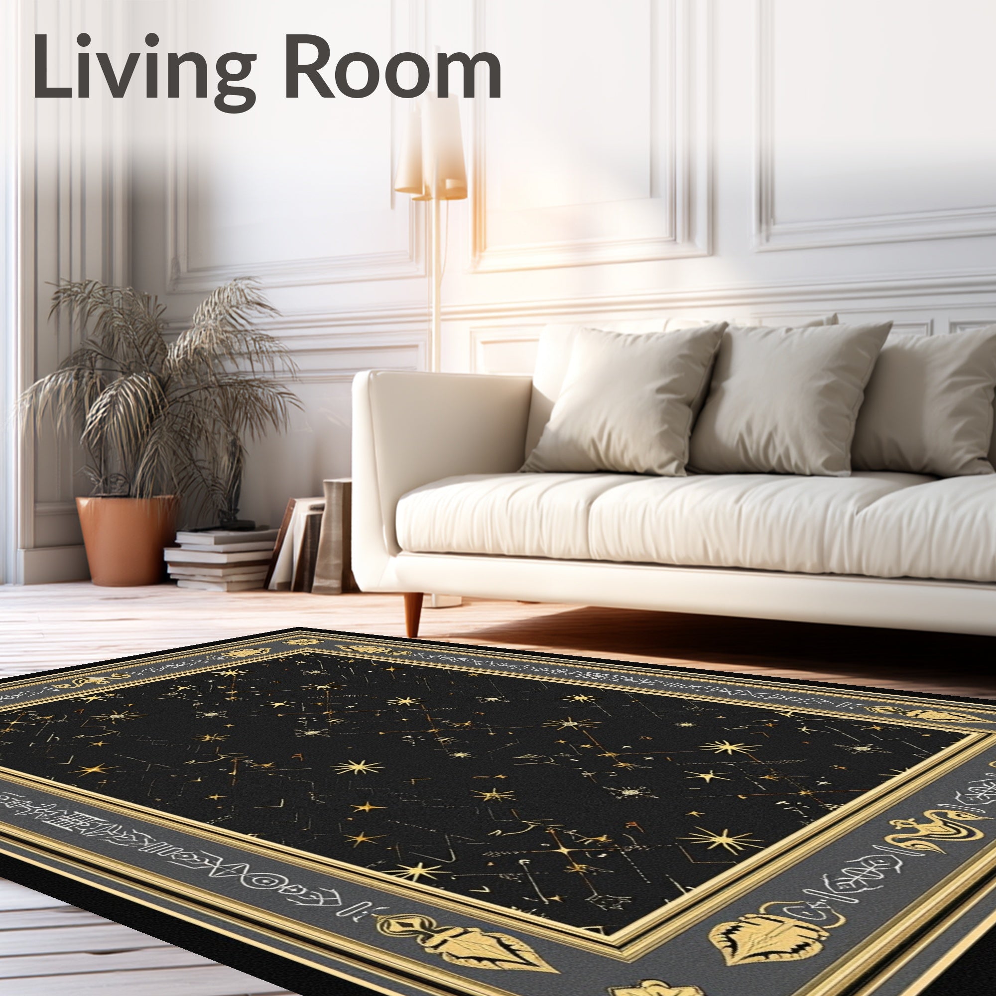 Black Golden Starry Night Celestial Rug