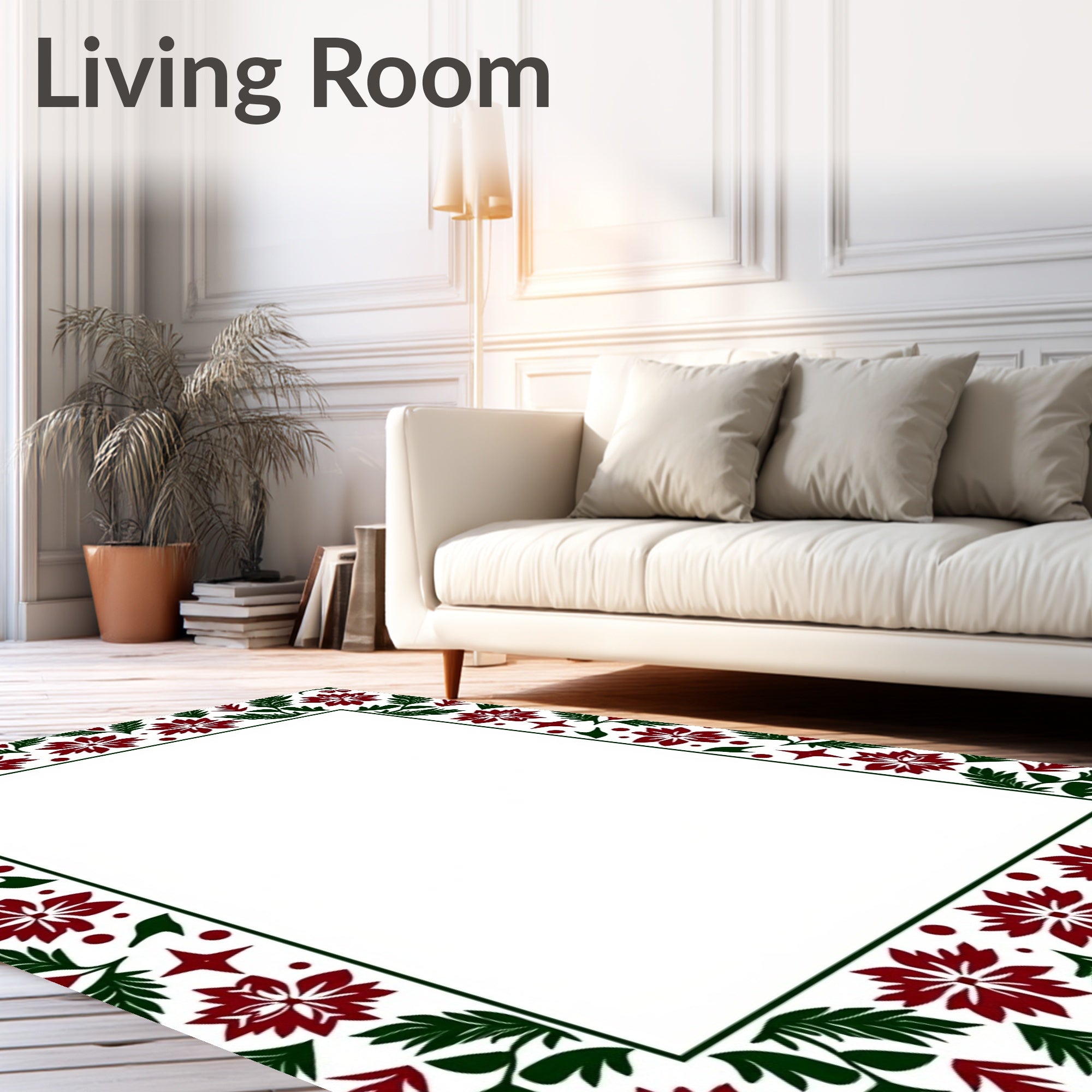 Crimson Green Floral Border Rug