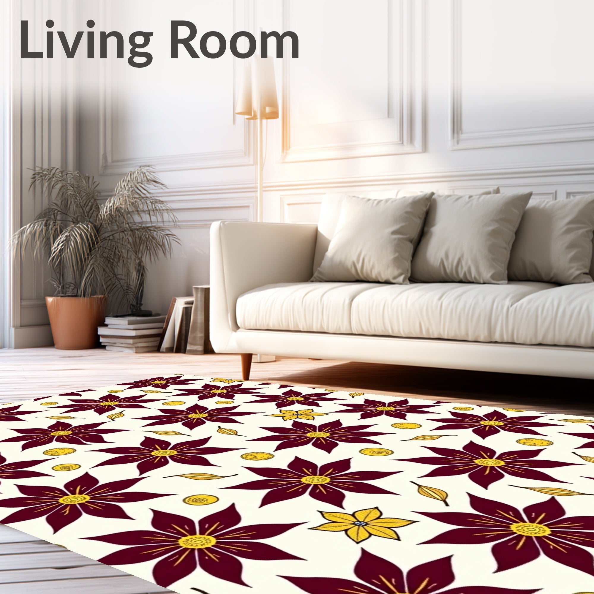 Crimson Flower Garden Yellow Details Rug
