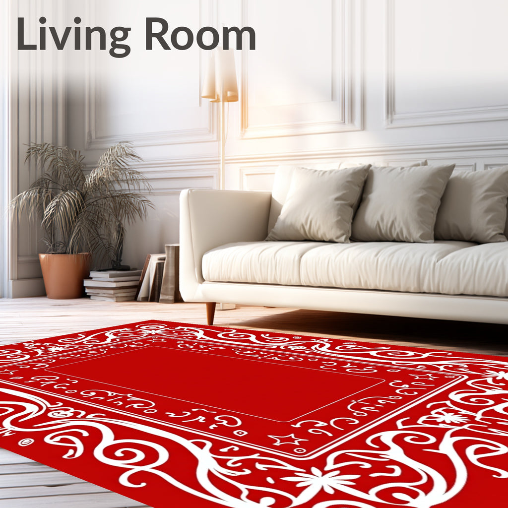 Crimson White Flourish Border Rug