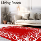Crimson White Flourish Border Rug
