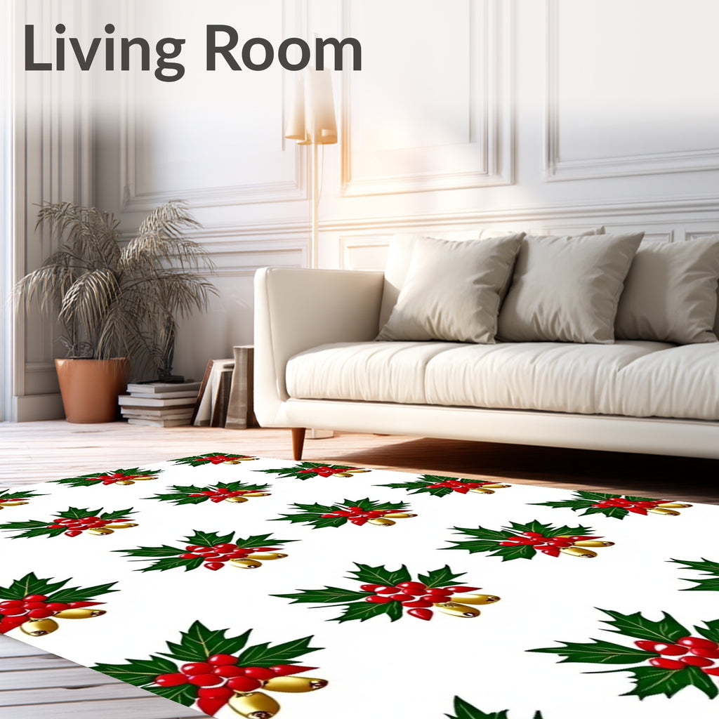 Red Holly Berry Gold Bell Cluster Rug