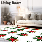 Red Holly Berry Gold Bell Cluster Rug