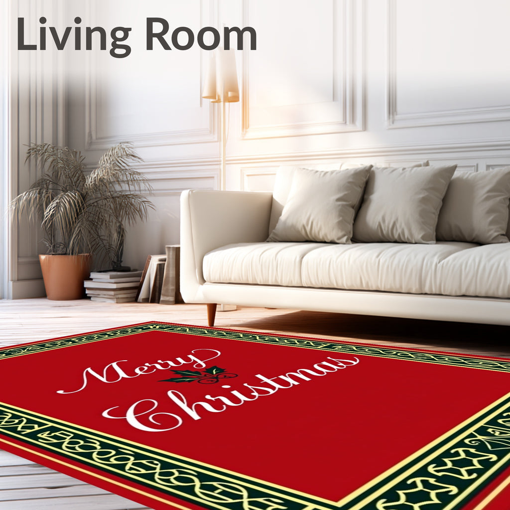 Red Festive Holly Border Rug