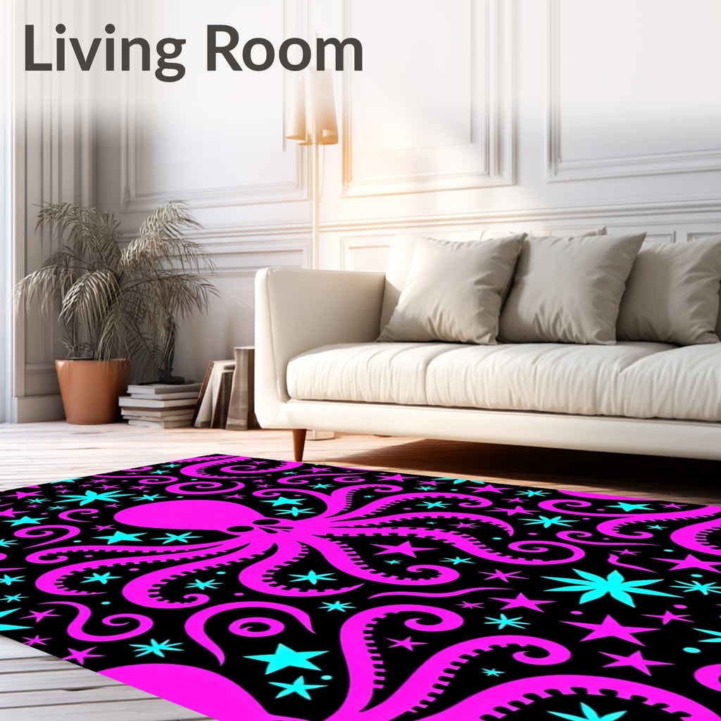 Hot Pink Octopus Turquoise Star Swirl Rug