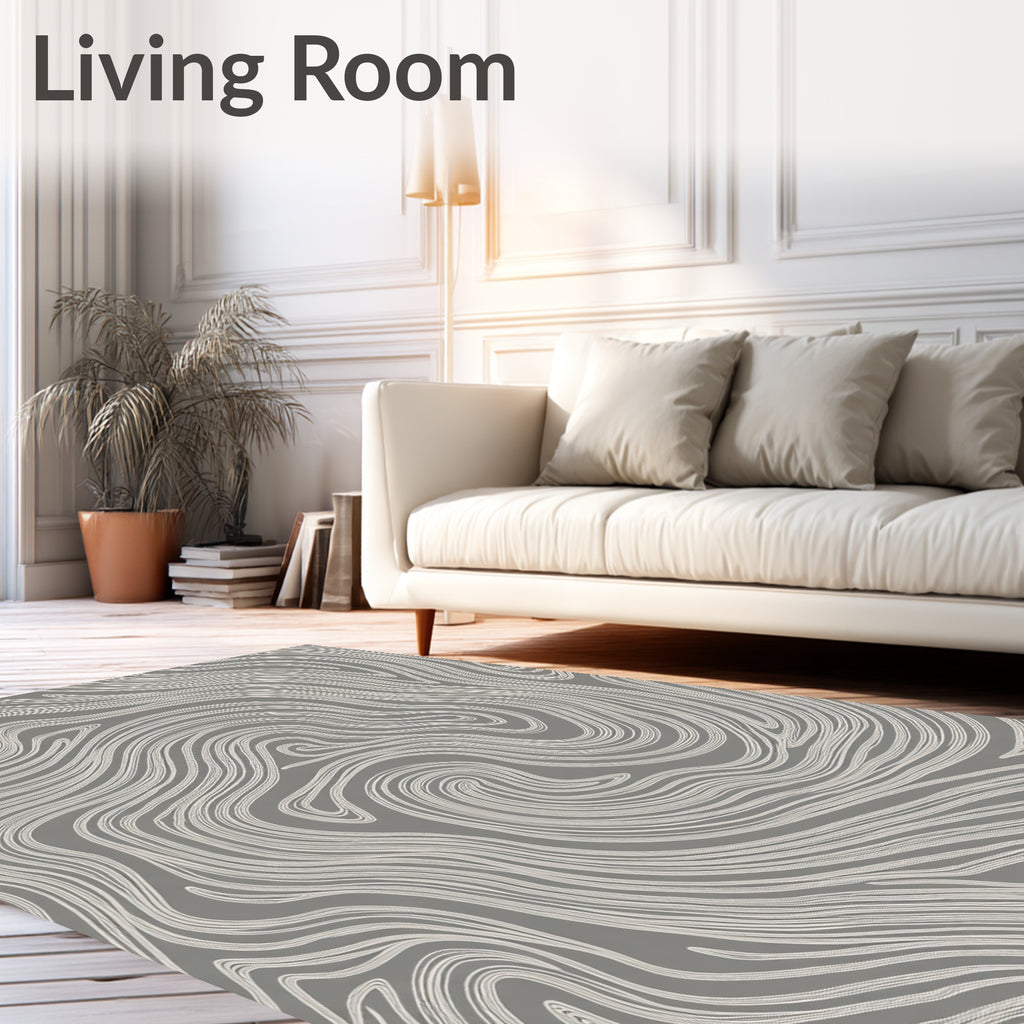 Gray White Swirling Organic Lines Rug
