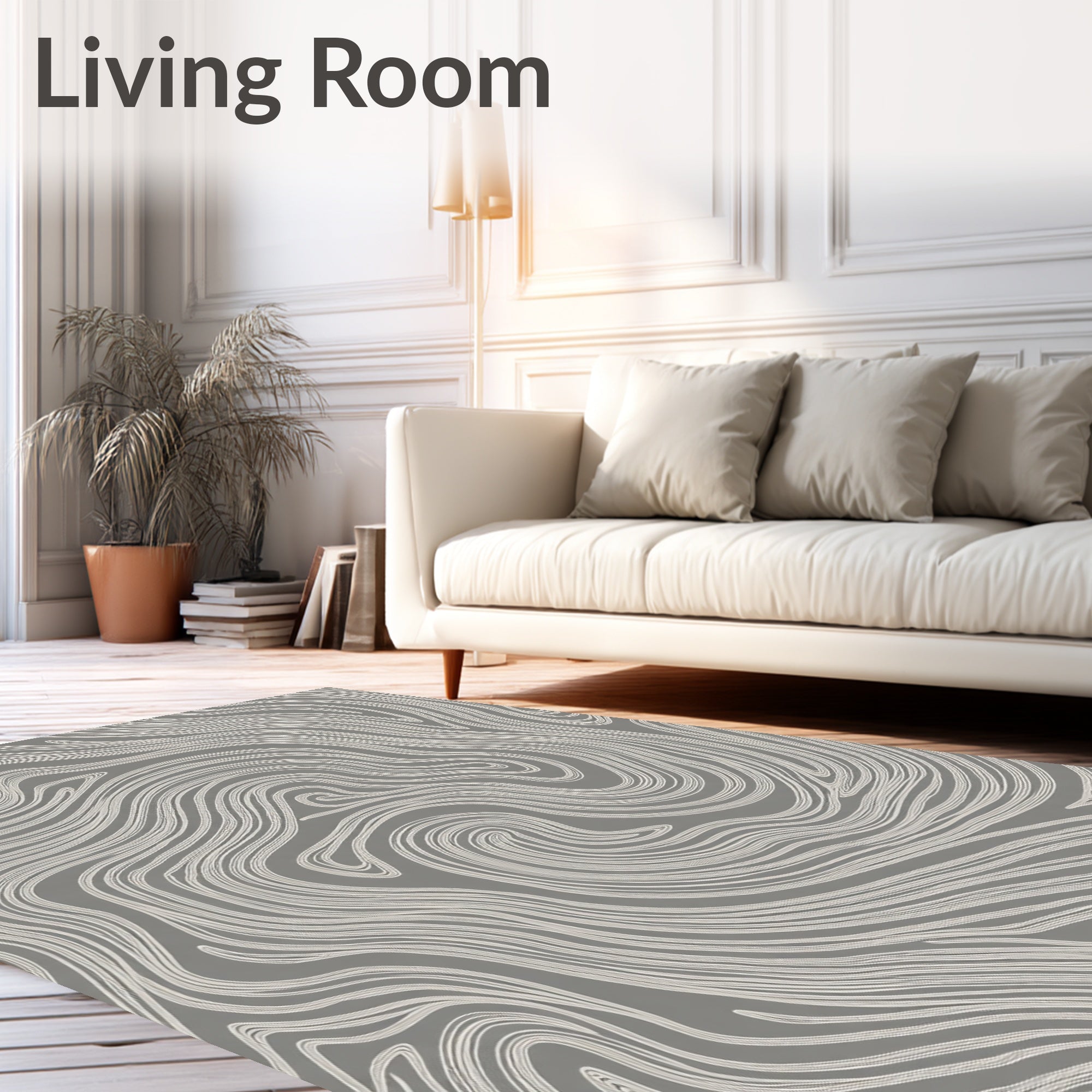 Gray White Swirling Organic Lines Rug